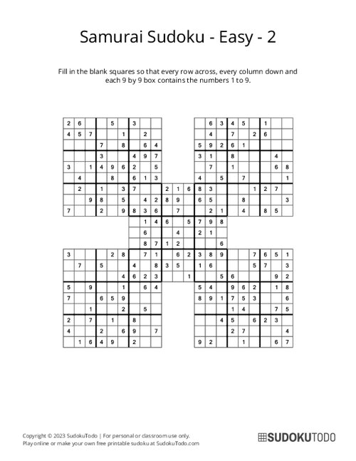 Samurai Sudoku - Easy - 2