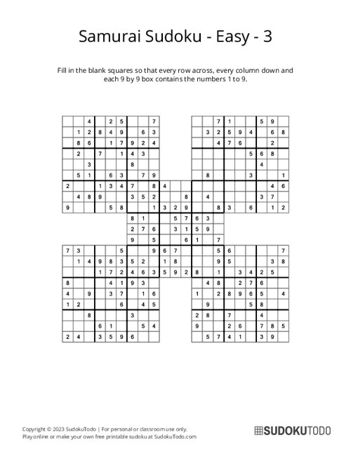 Samurai Sudoku - Easy - 3