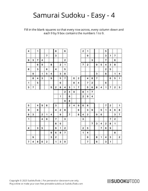 Samurai Sudoku - Easy - 4
