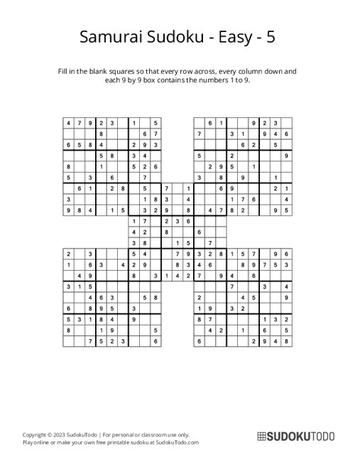 Samurai Sudoku - Easy - 5