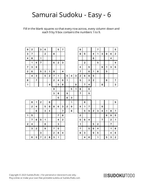 Samurai Sudoku - Easy - 6