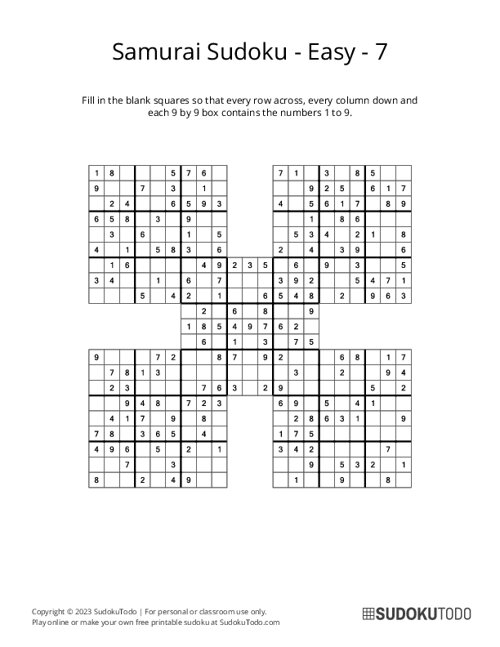 Samurai Sudoku - Easy - 7