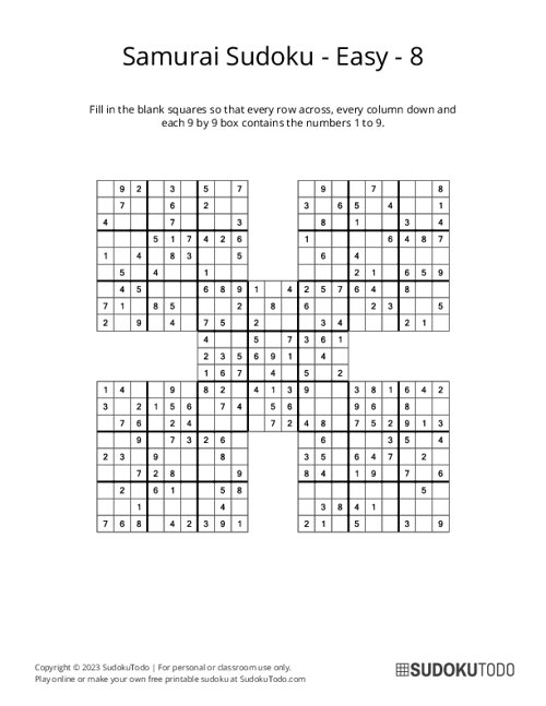 Samurai Sudoku - Easy - 8