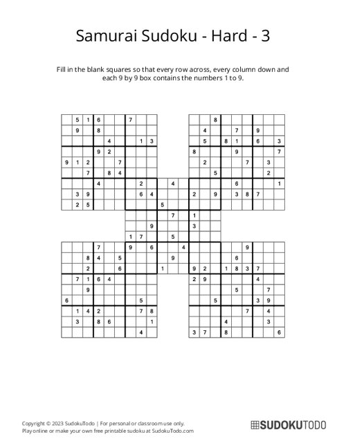 Samurai Sudoku Puzzles Printable Samurai Sudoku Puzzles Printable