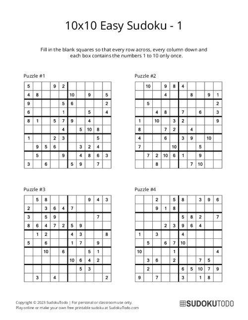 10x10 Sudoku - Easy - 1