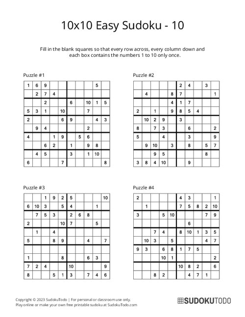 10x10 Sudoku - Easy - 10