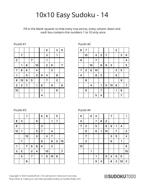 10x10 Sudoku - Easy - 14