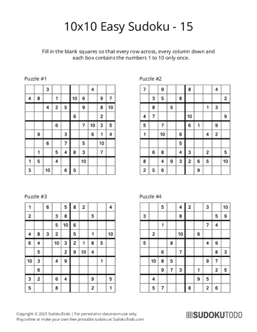 10x10 Sudoku - Easy - 15