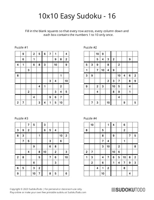 10x10 Sudoku - Easy - 16