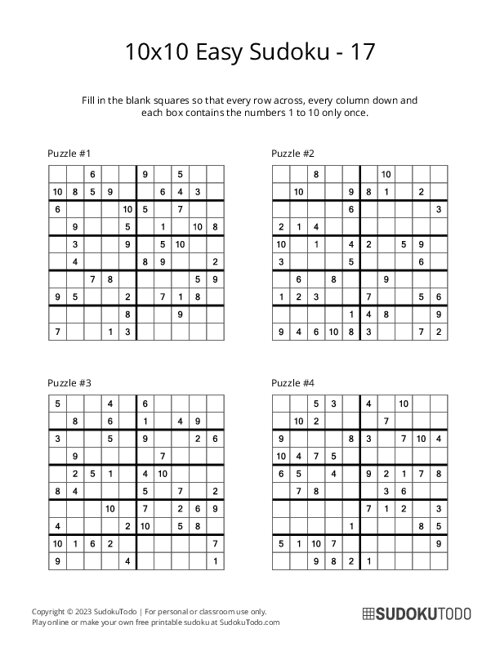 10x10 Sudoku - Easy - 17