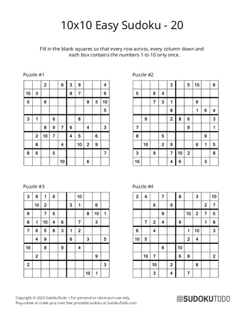 10x10 Sudoku - Easy - 20