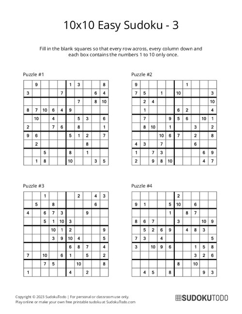 10x10 Sudoku - Easy - 3