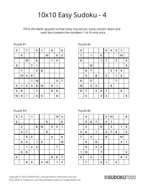 10x10 Sudoku - Easy - 4