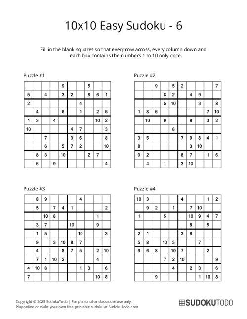 10x10 Sudoku - Easy - 6