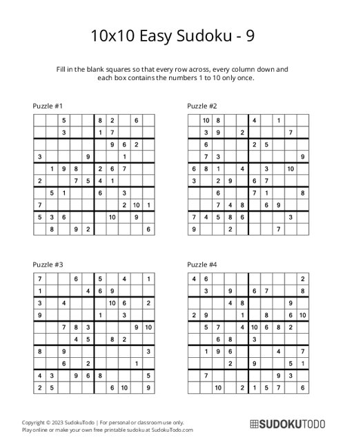 10x10 Sudoku - Easy - 9