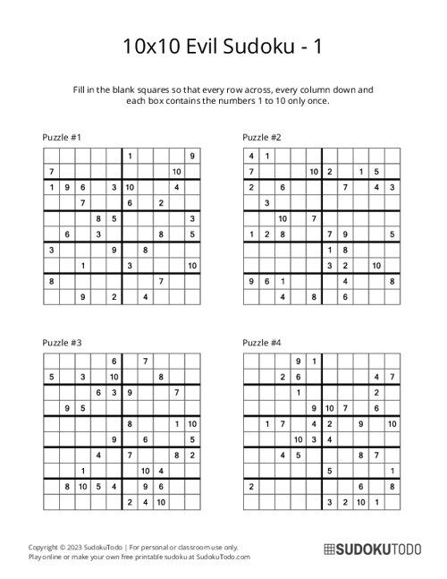 10x10 Sudoku - Evil - 1