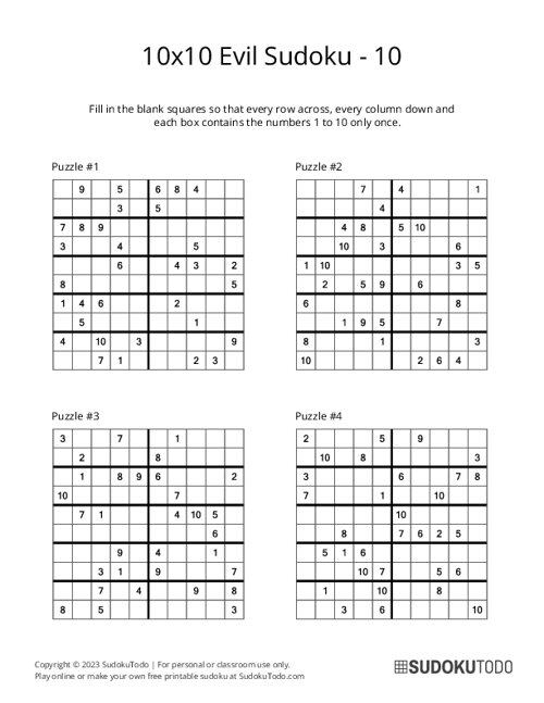 10x10 Sudoku - Evil - 10