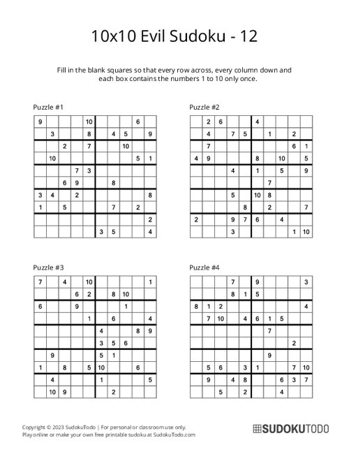 10x10 Sudoku - Evil - 12