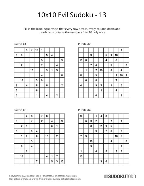 10x10 Sudoku - Evil - 13