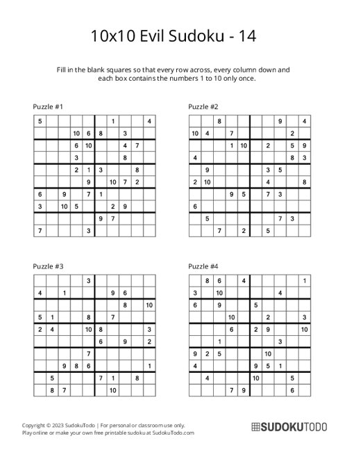 10x10 Sudoku - Evil - 14
