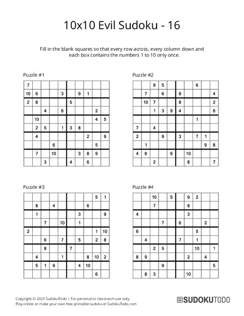 10x10 Sudoku - Evil - 16