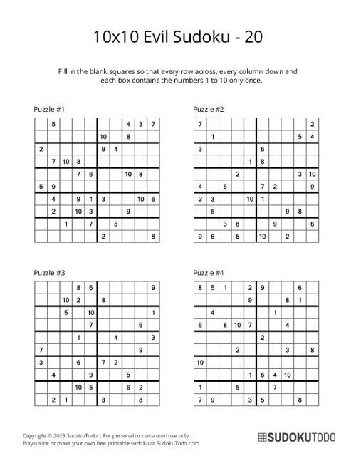 10x10 Sudoku - Evil - 20