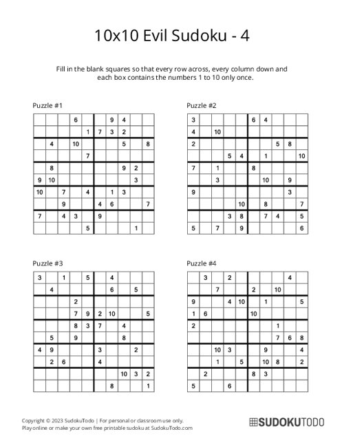 10x10 Sudoku - Evil - 4