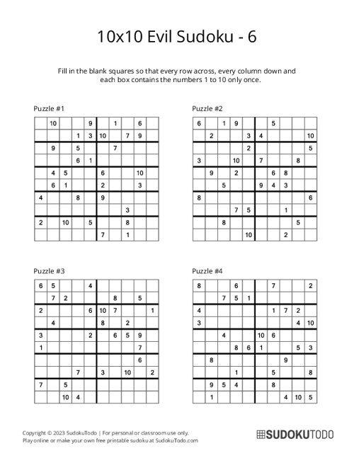 10x10 Sudoku - Evil - 6