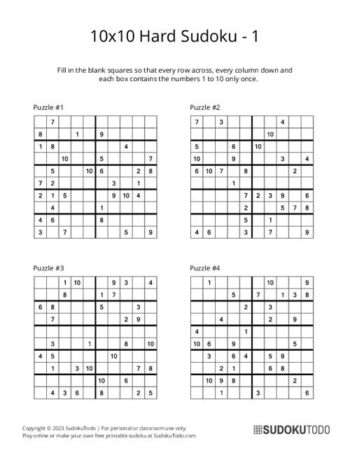 10x10 Sudoku - Hard - 1