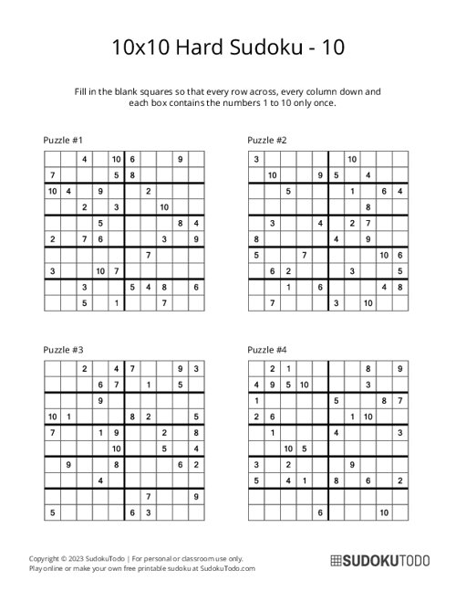 10x10 Sudoku - Hard - 10