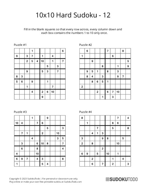 10x10 Sudoku - Hard - 12