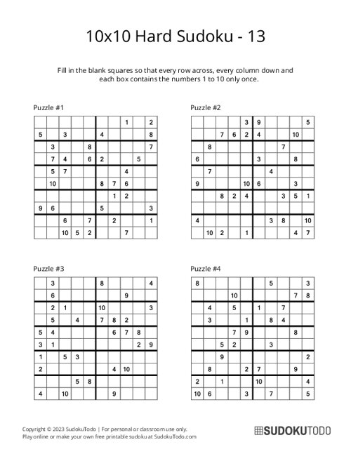 10x10 Sudoku - Hard - 13