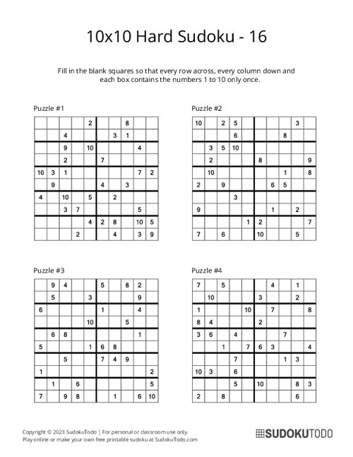10x10 Sudoku - Hard - 16