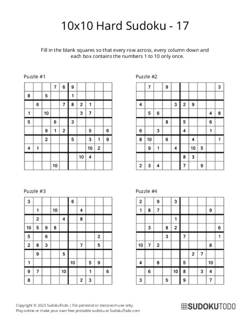 10x10 Sudoku - Hard - 17