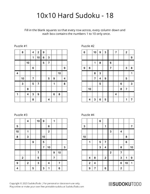 10x10 Sudoku - Hard - 18