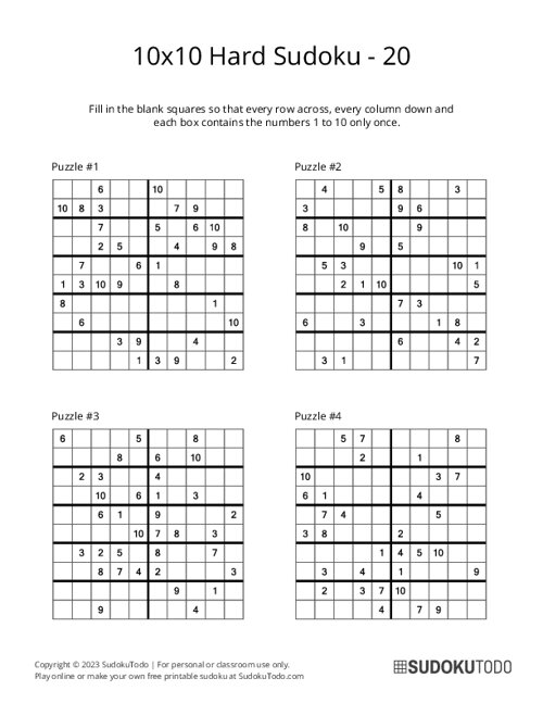 10x10 Sudoku - Hard - 20