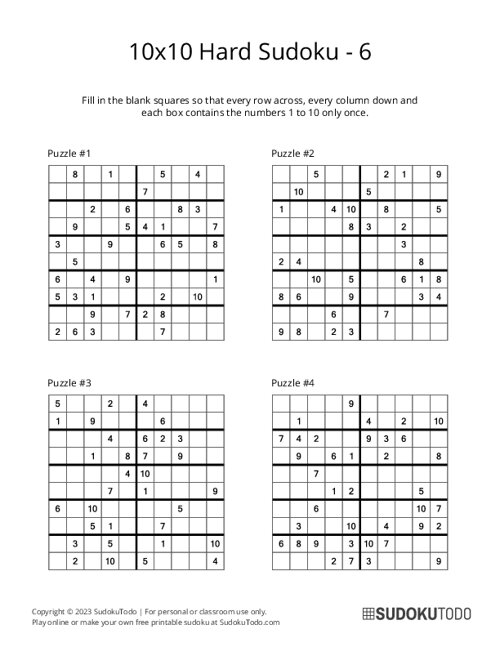 10x10 Sudoku - Hard - 6