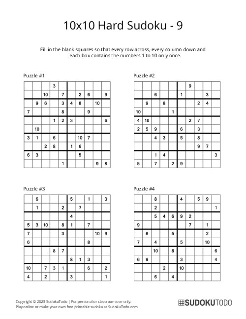 10x10 Sudoku - Hard - 9