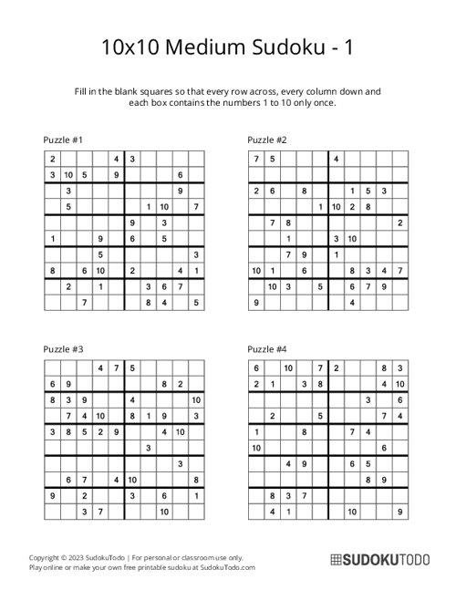 10x10 Sudoku - Medium - 1