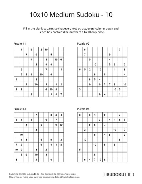 10x10 Sudoku - Medium - 10