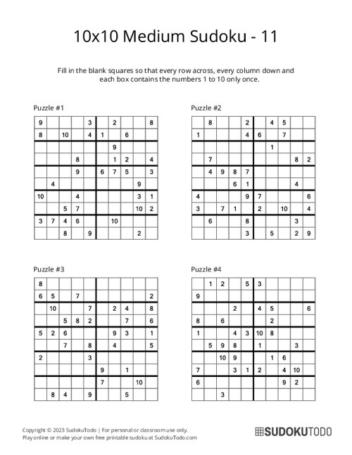 10x10 Sudoku - Medium - 11