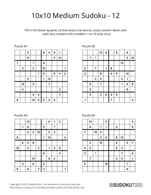 10x10 Sudoku - Medium - 12