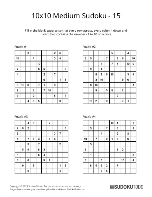 10x10 Sudoku - Medium - 15