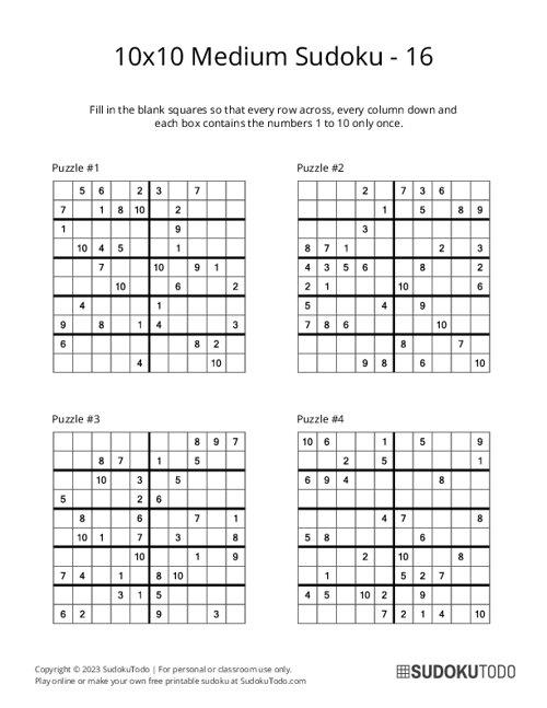 10x10 Sudoku - Medium - 16