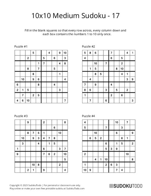 10x10 Sudoku - Medium - 17