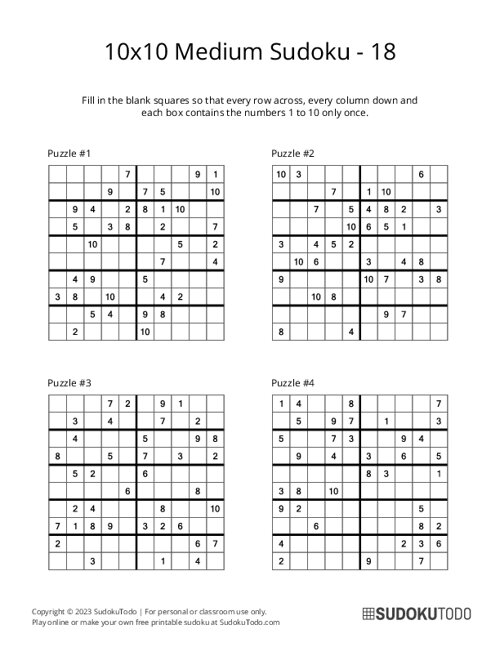 10x10 Sudoku - Medium - 18