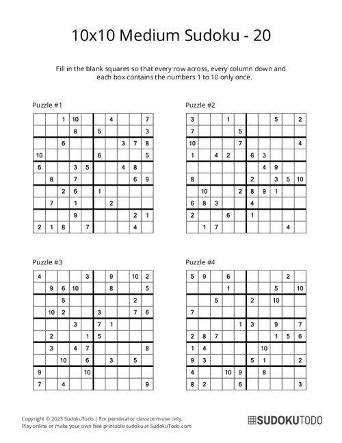 10x10 Sudoku - Medium - 20