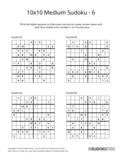 10x10 Sudoku - Medium - 6