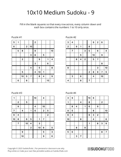 10x10 Sudoku - Medium - 9