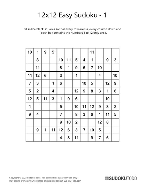 12x12 Sudoku - Easy - 1